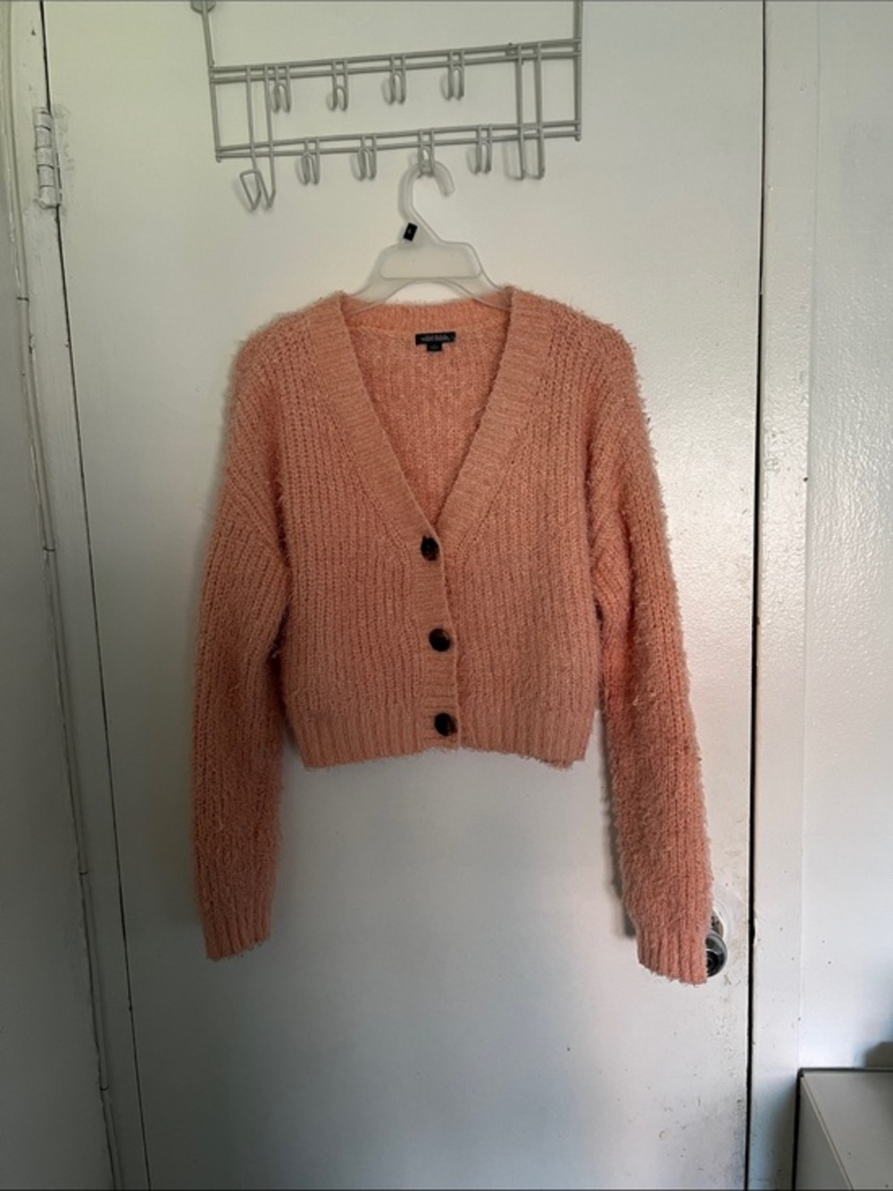 wild fable Peach Fuzzy Cropped Button Cardigan - Picture 1 of 6